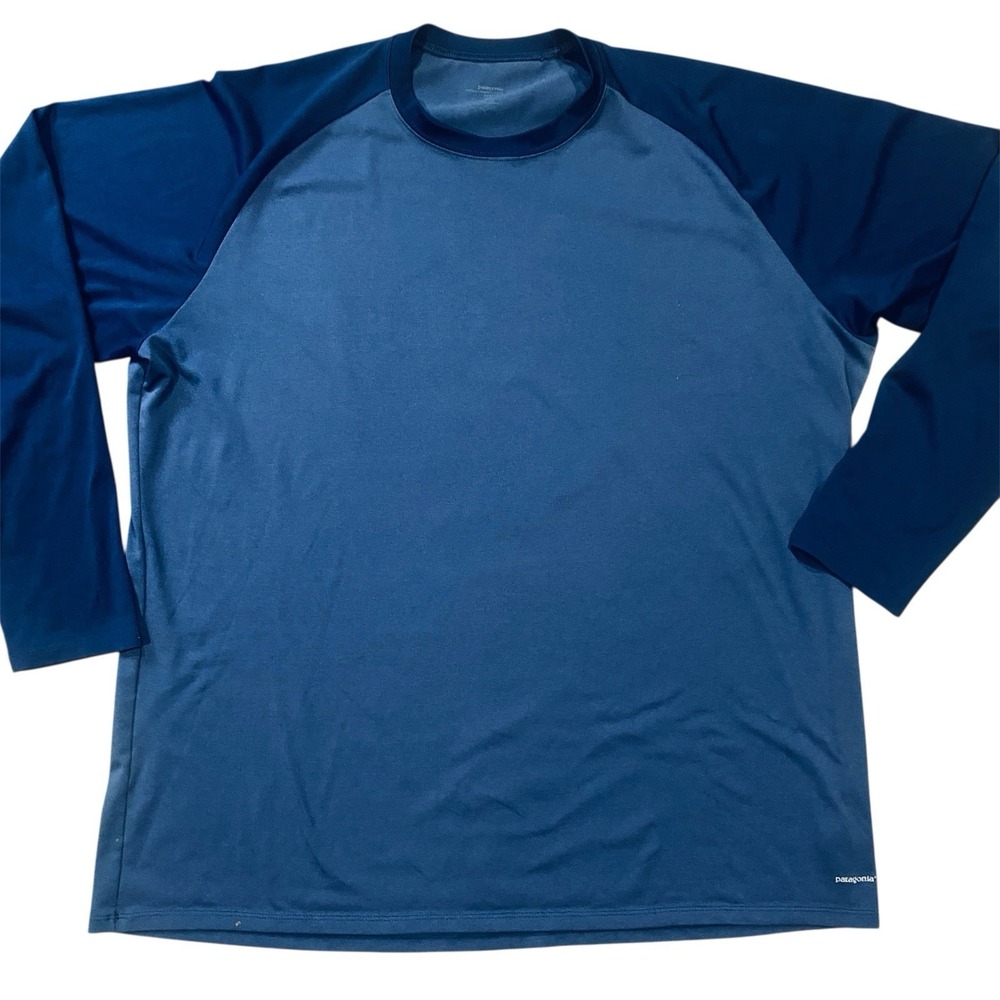 Patagonia Mens XXL Blue Raglan Long‎ Sleeve Performance Moisture Wicking Shirt